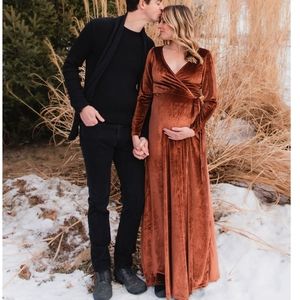 Esmerelda Velvet Wrap Maxi Dress in Bronze